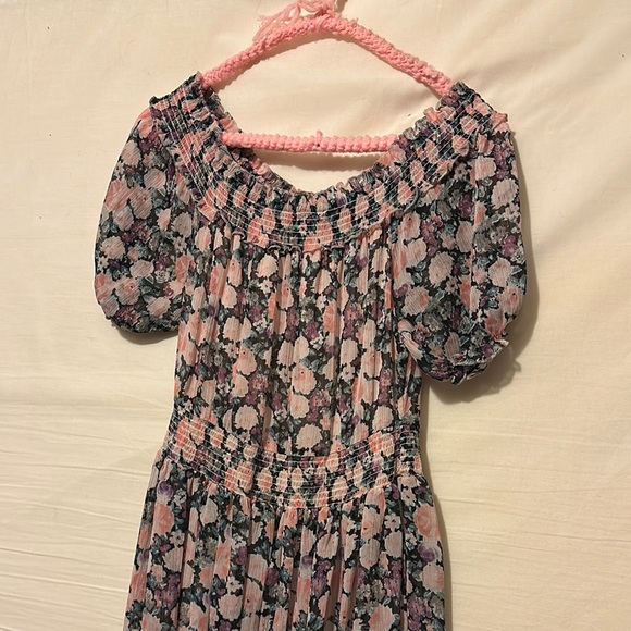 Colorful Pastel Floral Maxi Ruched Sundress w/ Puffed Sleeves Size Small - Picture 2 of 9